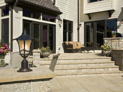 Beautiful stone and block make up this beautiful patio and outdoor kitchen.