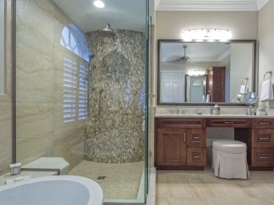 A complete remodeled master bathroom Interior.